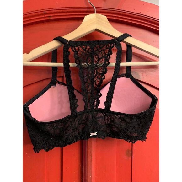 Victorias Secret PINK Bra 34DD Black Lace Pushup Racerback Padded Frnt Close EUC - Picture 3 of 3